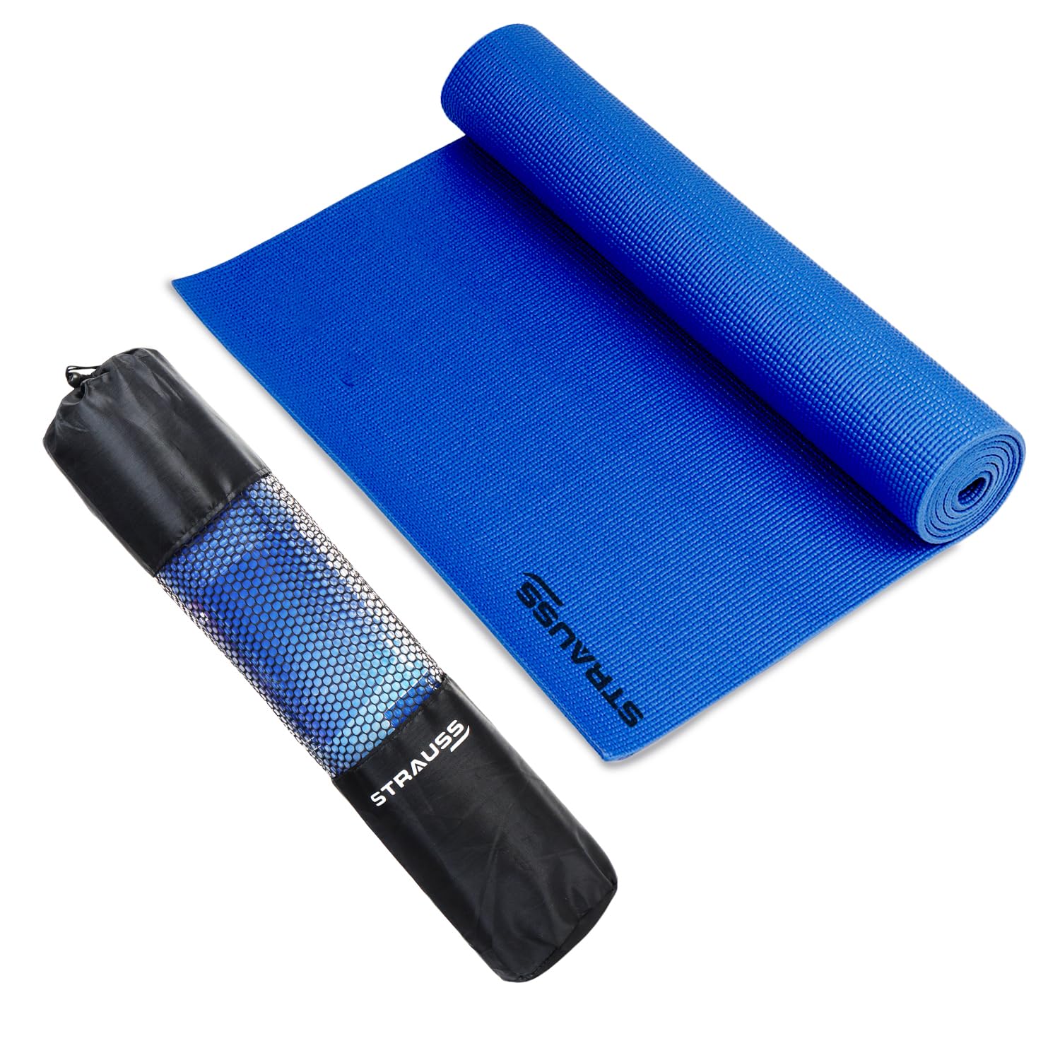 Yoga Mat with Carry Bag | Anti-Slip Exercise Mat for Women & Men | Home Gym Workout, Yoga, Pilates | Eco-friendly | Non-Slip Surface | Lightweight & Durable | 6mm (Blue)