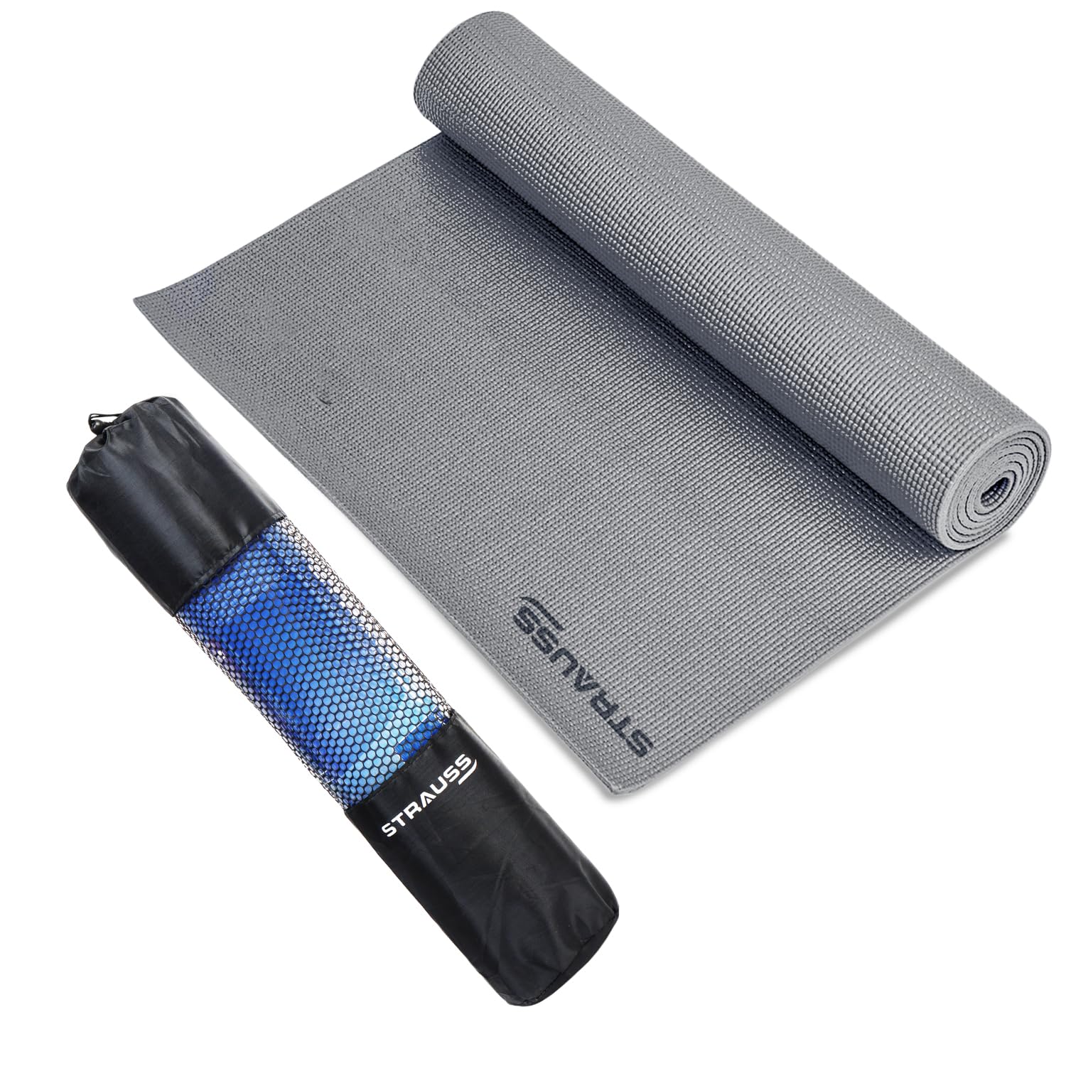 Yoga Mat with Carry Bag | Anti-Slip Exercise Mat for Women & Men | Home Gym Workout, Yoga, Pilates | Eco-friendly | Non-Slip Surface | Lightweight & Durable | 4mm (Grey)