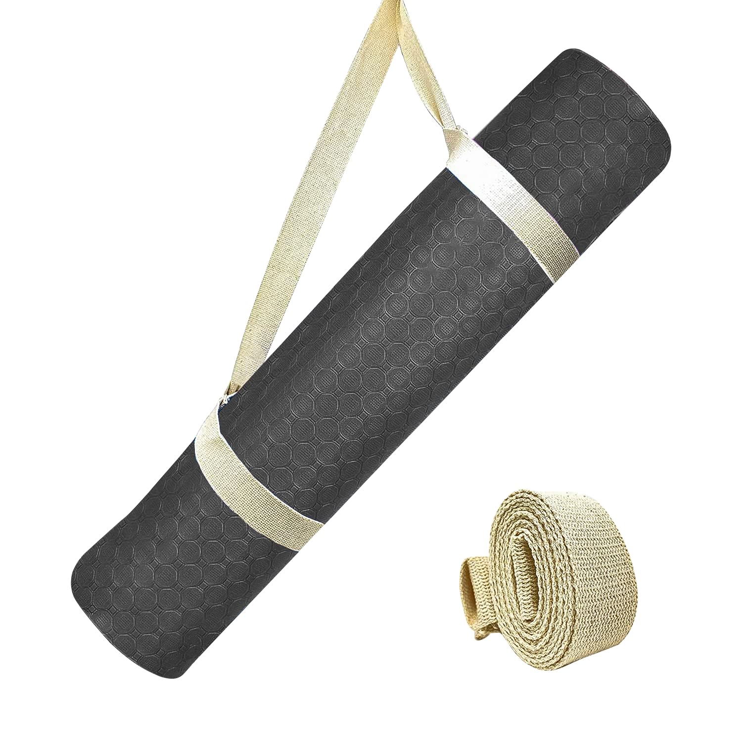 Anti Skid TPE Yoga Mat with Carry Strap, 6mm, (Black)