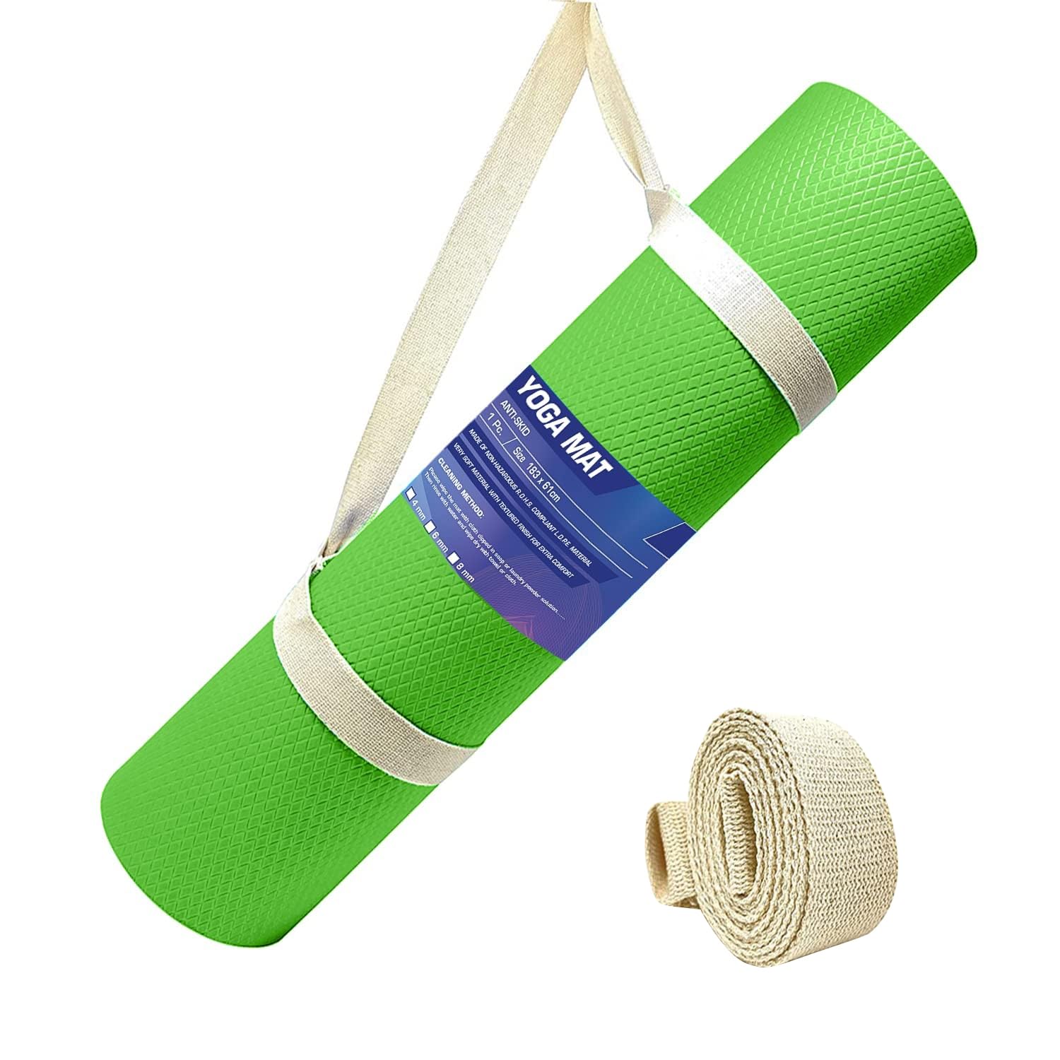 EVA Yoga Mat with Carry Strap | Non-Slip Exercise Mat for Home & Gym | Eco-Friendly, Lightweight & Durable Workout Mat | Ideal for Yoga, Pilates, Fitness | Ideal for Men & Women,4mm,(Green)