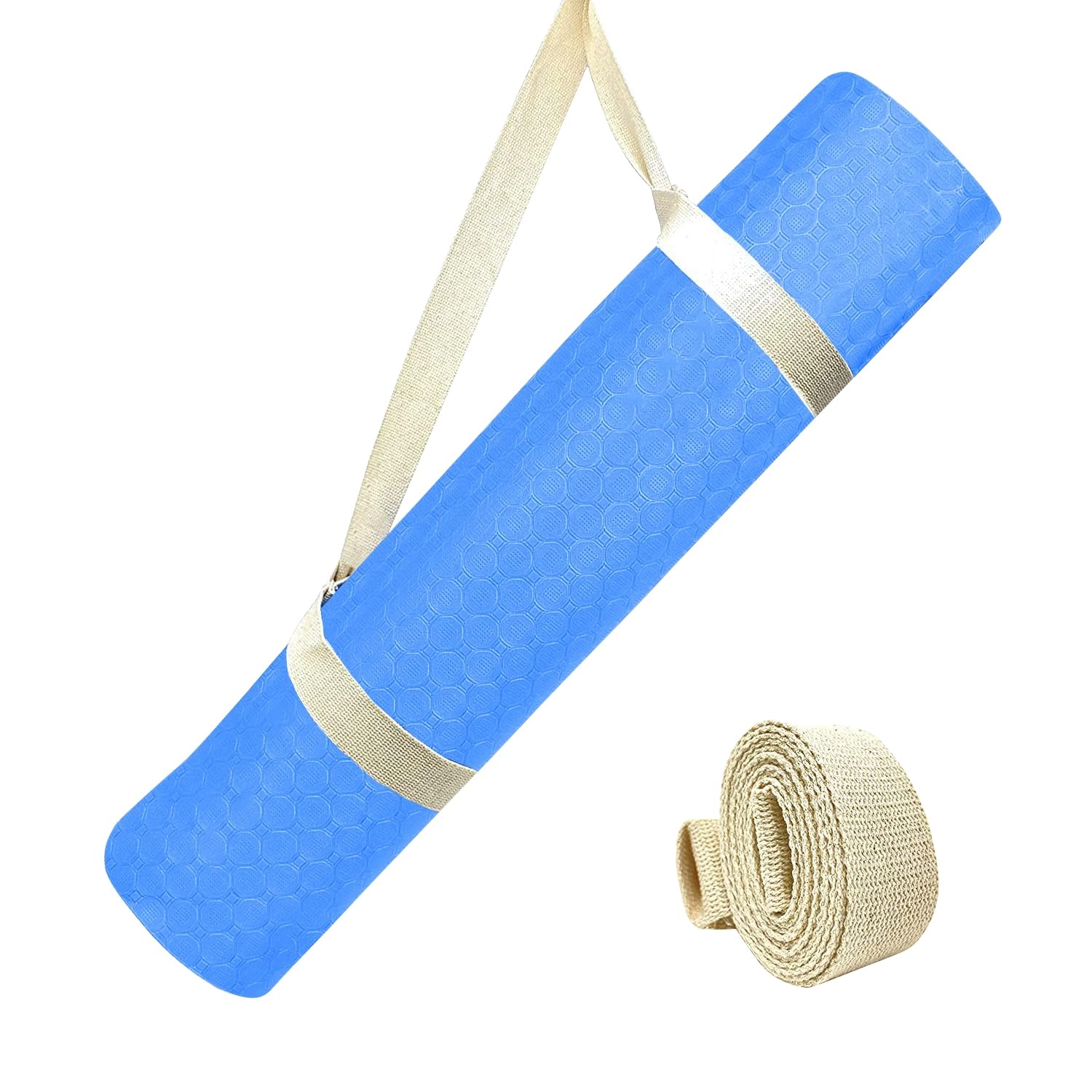 TPE Yoga Mat | Exercise Mat For Home Workout, Gym and Yoga Sessions | Anti Slip Gym Mat | Workout Mat For Men, Women and Kids | Yoga Mat With Carry Strap | Thickness: 4MM,(Sky Blue)