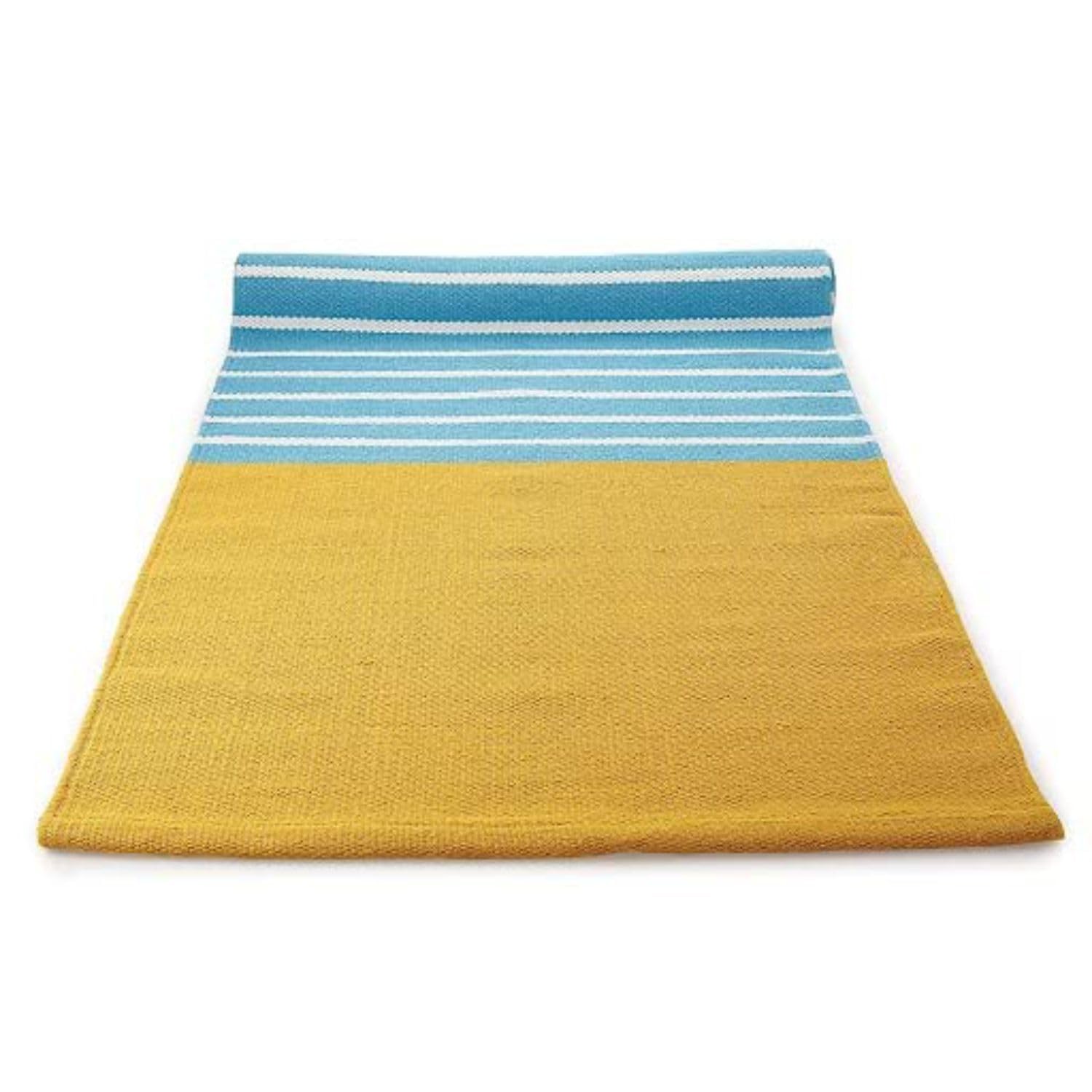 Cotton Yoga Mat For Women and Men | Exercise mat for home workout, 100% Cotton, Anti Slip Fitness mat | Washable, Breathable, Sweat Absorbent & Eco-friendly material - 6mm (Yellow & Blue)