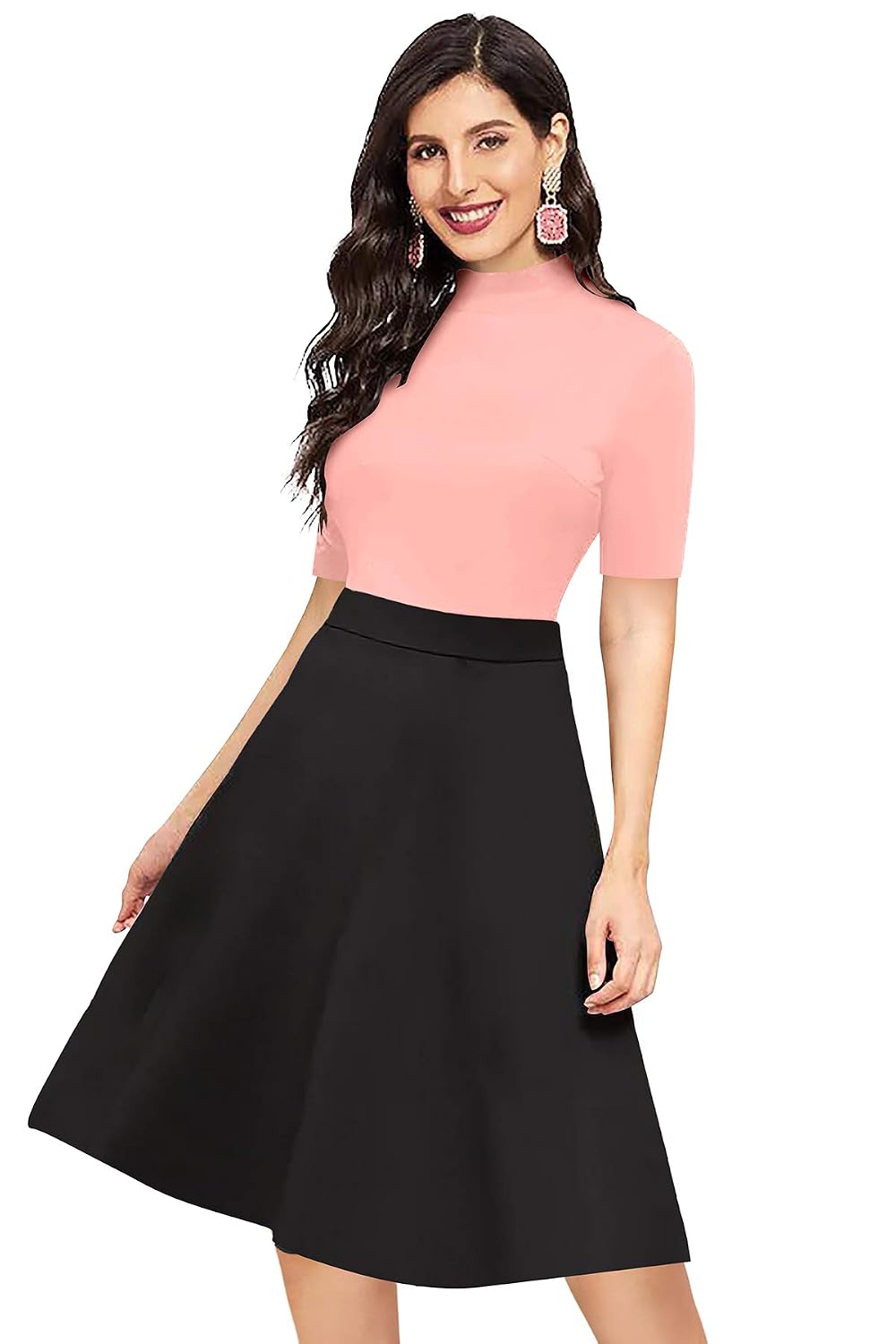 Women's A-LINE Mock Neck Knee Length Dress