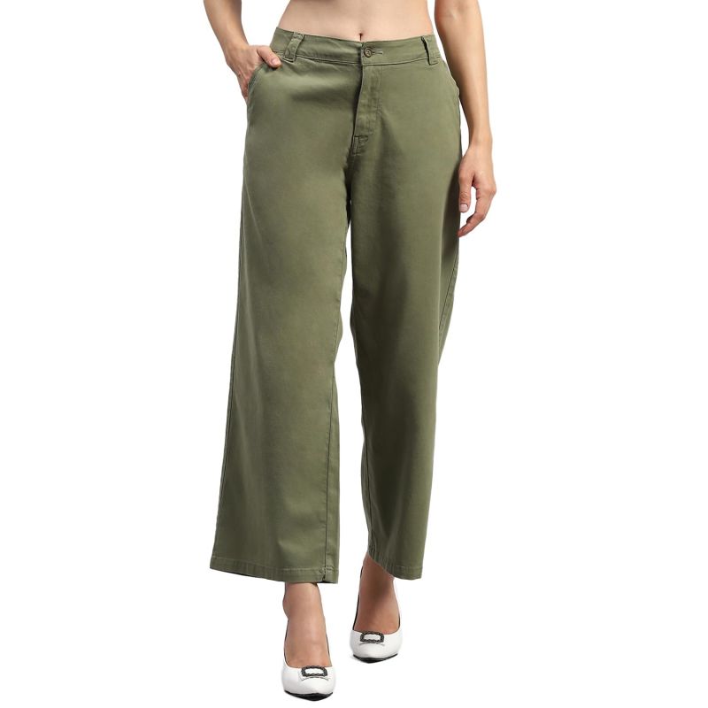 Womens Olive Solid Half Sleeve Wide Leg Trouser - image 1 of 1