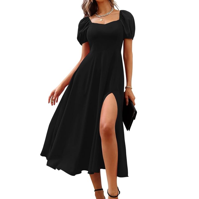 Women's A-line Sweetheart Neck with Leg Spilt Cut and Puff Sleeve Dress - image 1 of 1