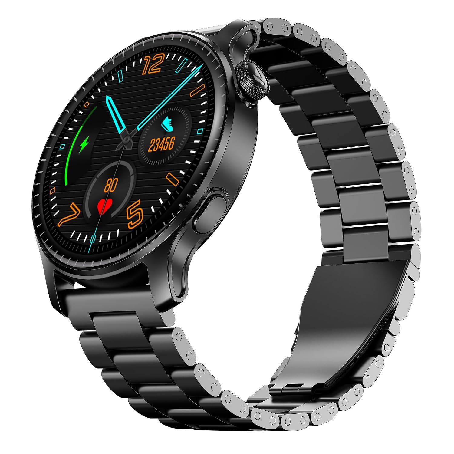 Ultima Prime smartwatch with 1.43” AMOLED Display, AOD, Personalized Fitness Nudges, Functional Crown,100+ Sports Modes, Create Your Own Watchface, smartwatch for man and Woman (Steel Black)