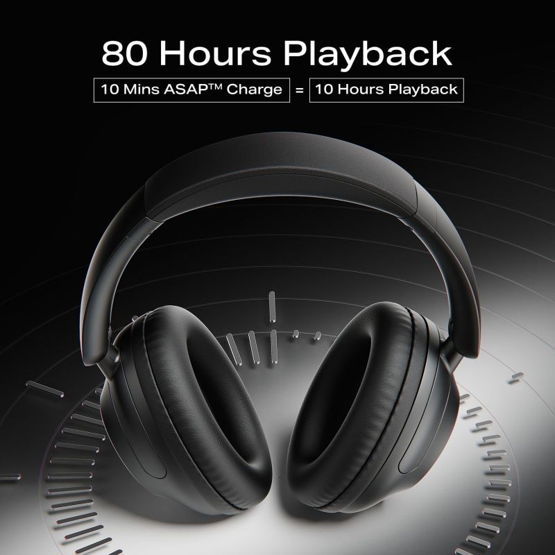 Rockerz 650 Pro, Touch/Swipe Controls, Dolby Audio, 80Hrs Battery, 2Mics ENx, Fast Charge, App Support, Dual Pair, Bluetooth Over Ear Headphones with Mic (Iris Black) - image 1 of 1