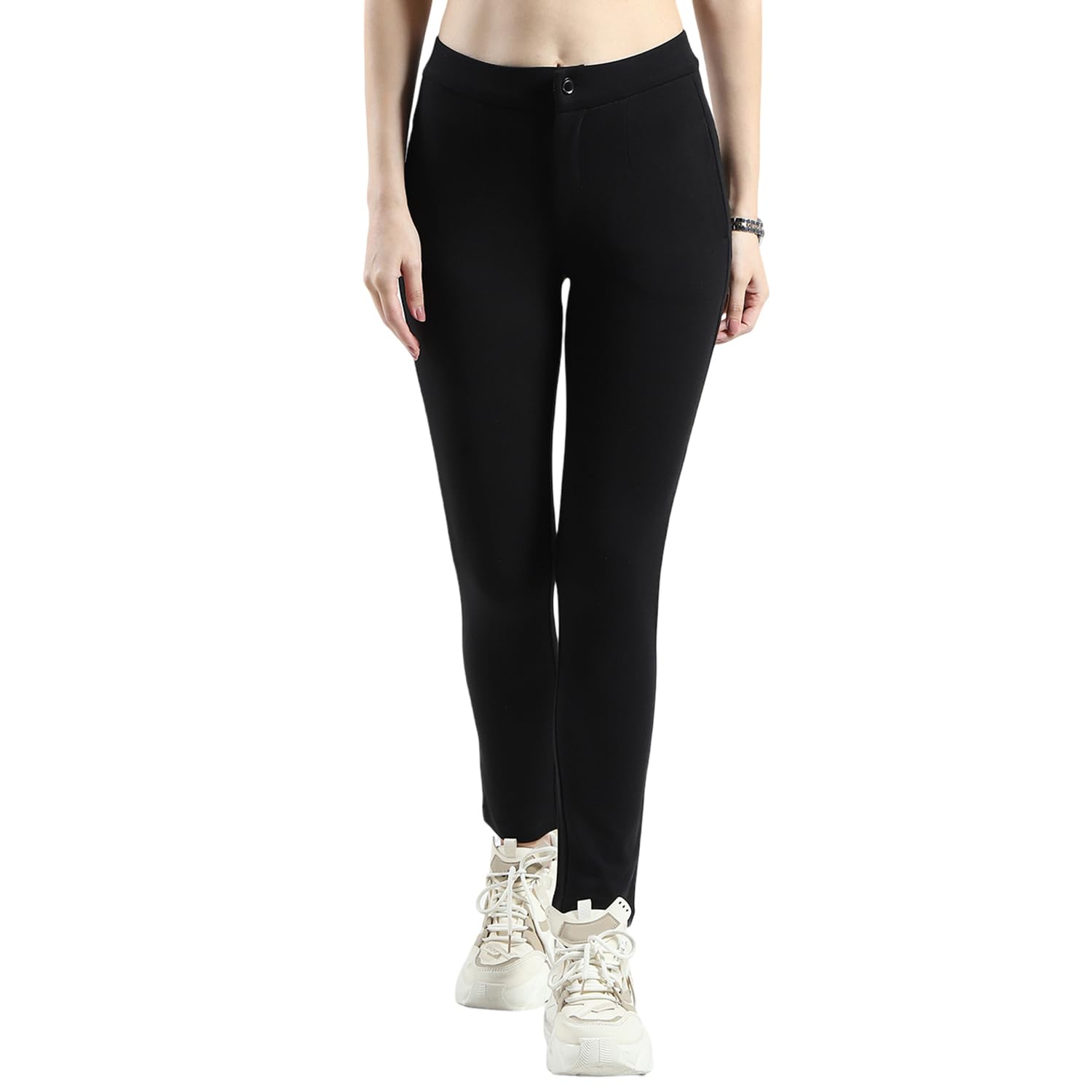 Women's Solid Regular Fit Jegging | Button Closure | Side Pockets | High Waist Yoga Pant |Stylish & Comfortable Stretch Pants for Women's