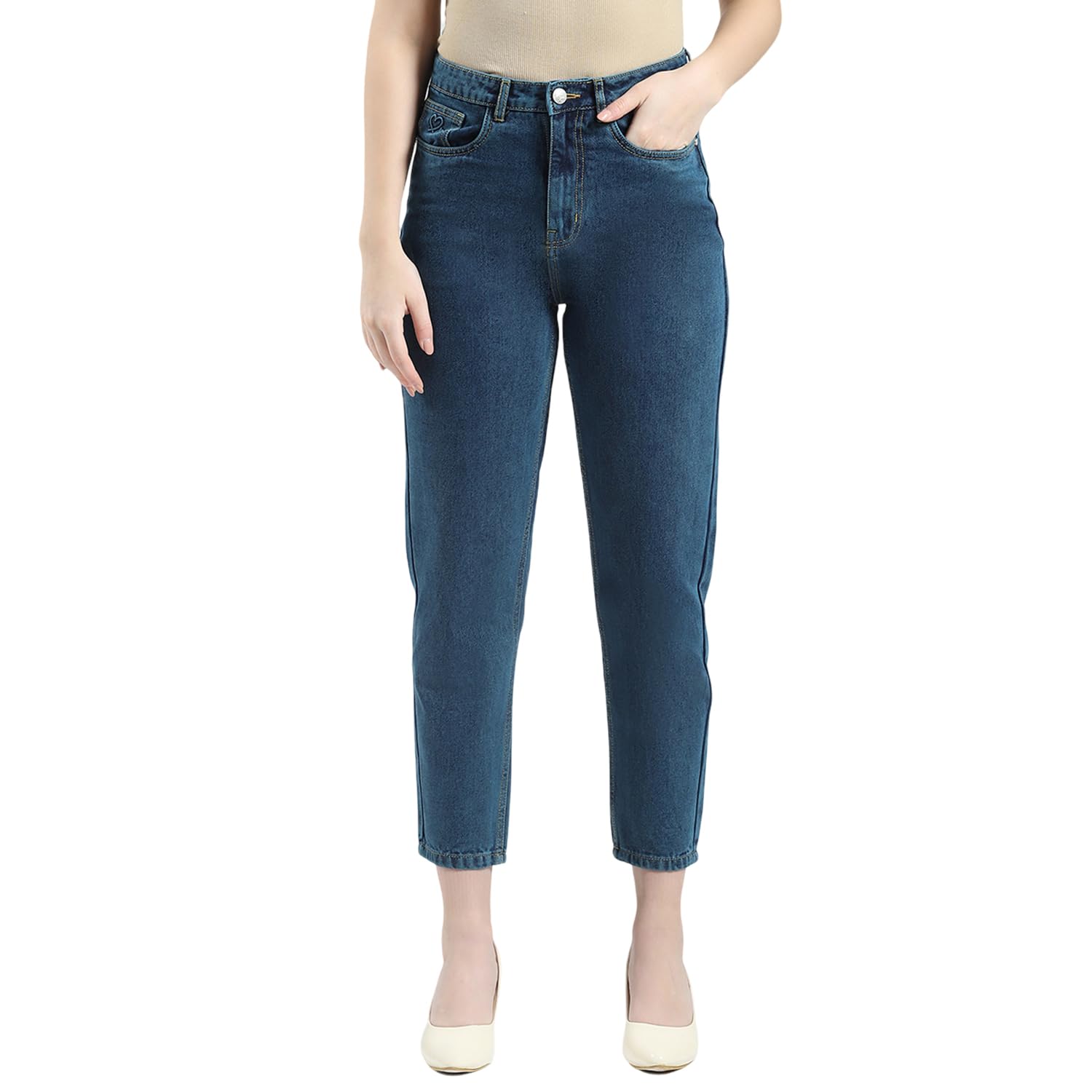 Women's Solid Regular Fit Jeans Blue 32 - image 1 of 1