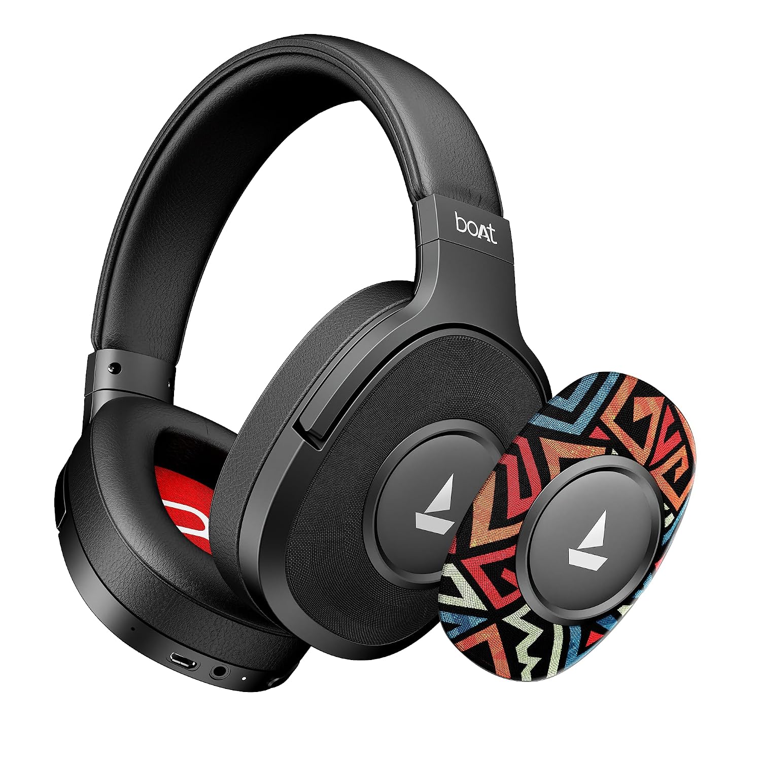 Rockerz Plus 550, Customizable Earcups, 100H Battery, 50mm Drivers, Dual Pair, App Support, Bluetooth Headphones, Wireless Headphone with Mic (Black Psyche)