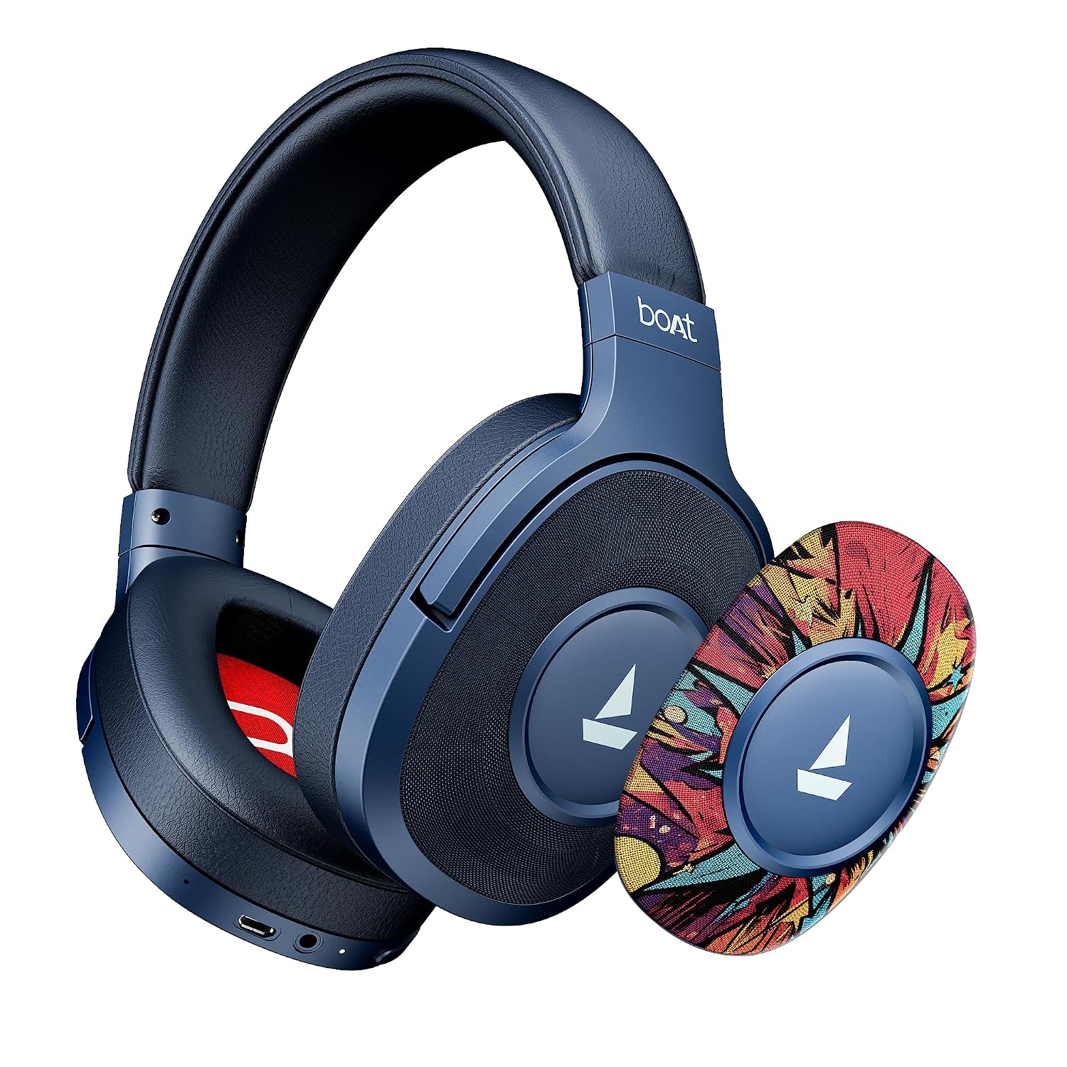 Rockerz Plus 550, Customizable Earcups, 100H Battery, 50mm Drivers, Dual Pair, Stream Ad Free Music via App Support, Bluetooth Headphones, Wireless Headphone with Mic (Blue Psyche)