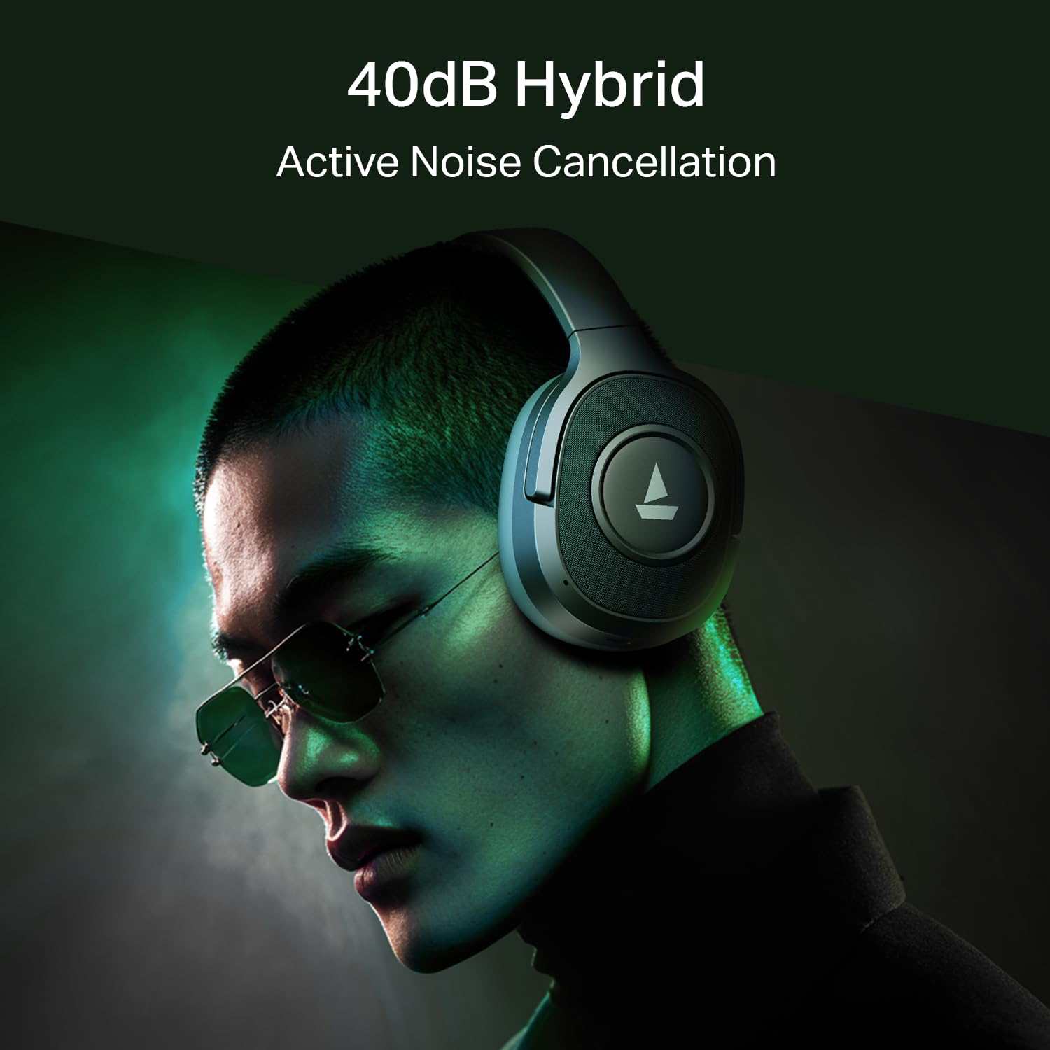 Rockerz Plus 550 ANC, (~40dB) Hybrid ANC, 80Hrs Playback, 40ms Low Latency Beast Mode, 40mm Drivers, BT v5.4, Bluetooth Headphones, Wireless Headphone with Mic (Green Militia)