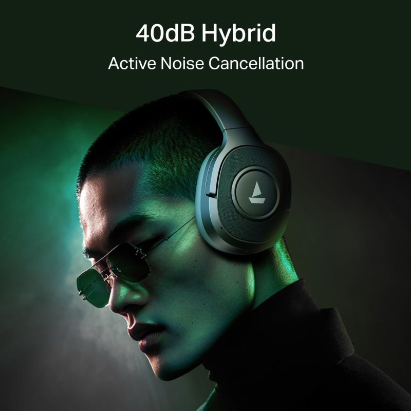 Rockerz Plus 550 ANC, (~40dB) Hybrid ANC, 80Hrs Playback, 40ms Low Latency Beast Mode, 40mm Drivers, BT v5.4, Bluetooth Headphones, Wireless Headphone with Mic (Green Militia) - image 1 of 1