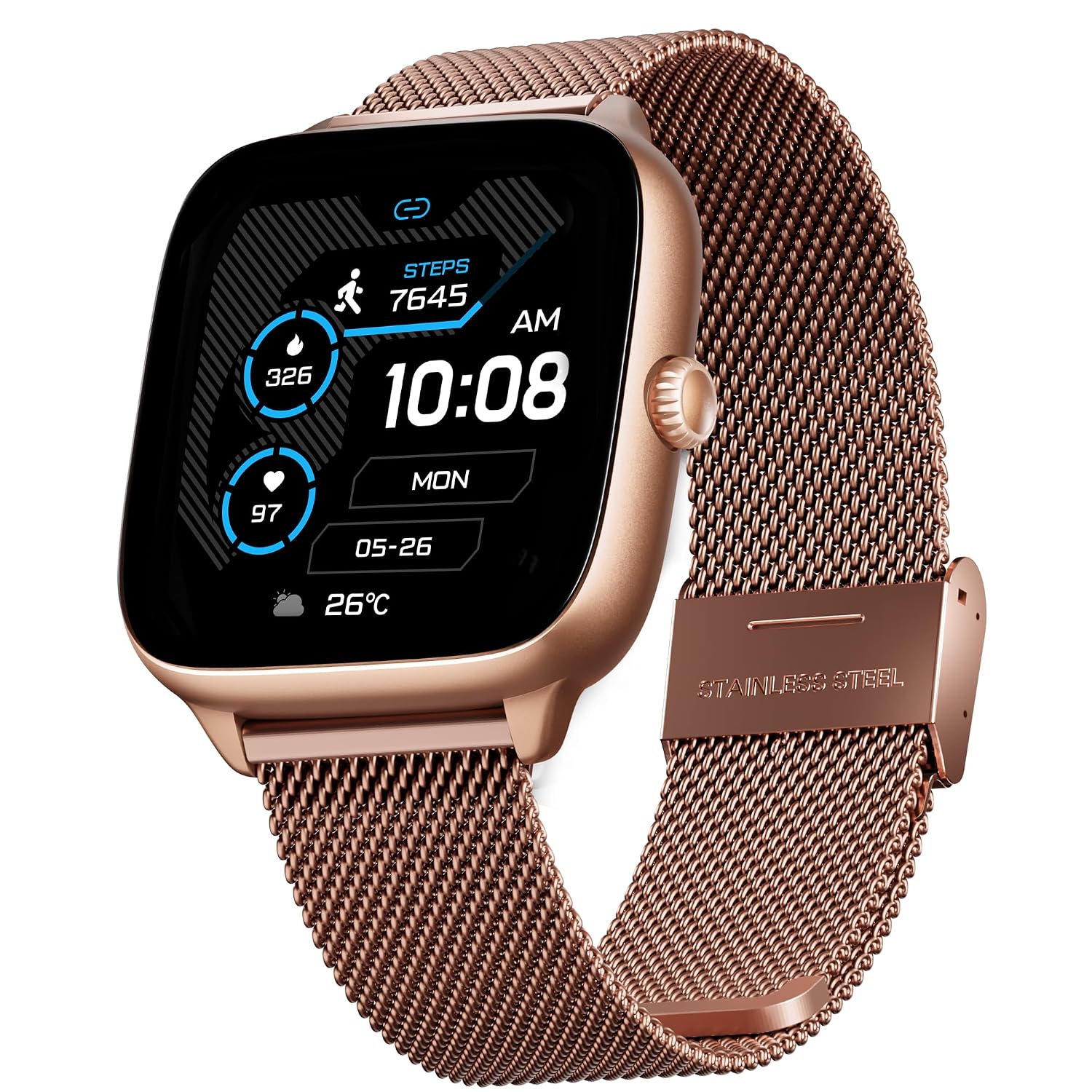 Storm Verge, 1.72" (4.4 cm) Unisex Design, AuraVue Display with 20% Higher Brightness, Premium Metal Body, 80+ Sports Mode, Bluetooth Calling, Smart Watch for Men & Women (Rose Gold)