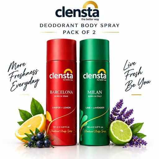 Barcelona and Milan Men’s Deodorant Body Spray Combo Pack (2 x 150ml) – 24-Hour Odor Protection & Quick-Dry Body Spray for Men, Fresh Fragrance - Spray (150 ml)