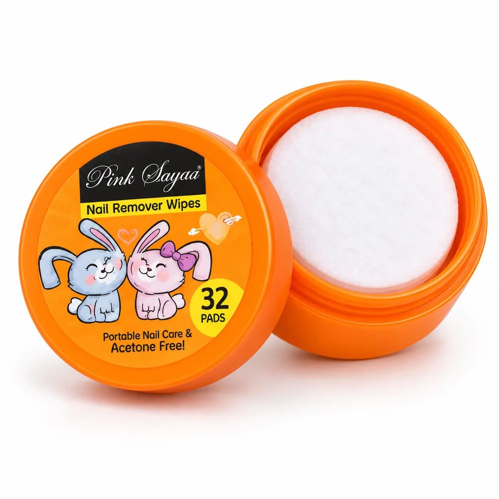Orange Scented Acetone-Free Nail Polish Remover Wipes (32 Pads) – Vitamin E Nourishing Pre-Soaked Cotton Pads in Travel Tub