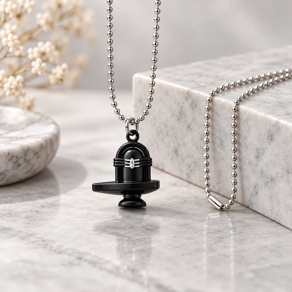 Elleva Shiva Lingam Pendant Locket with Ball Chain for Men & Women
