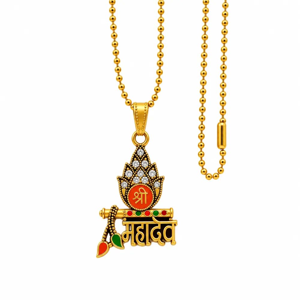 Brass Mahadev Enamel Art Pendant with Ball Chain for Men & Women thumbnail 5