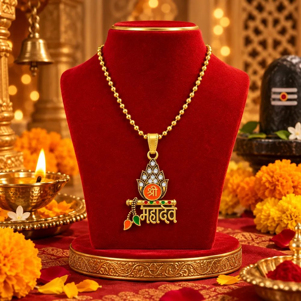 Brass Mahadev Enamel Art Pendant with Ball Chain for Men & Women thumbnail 3
