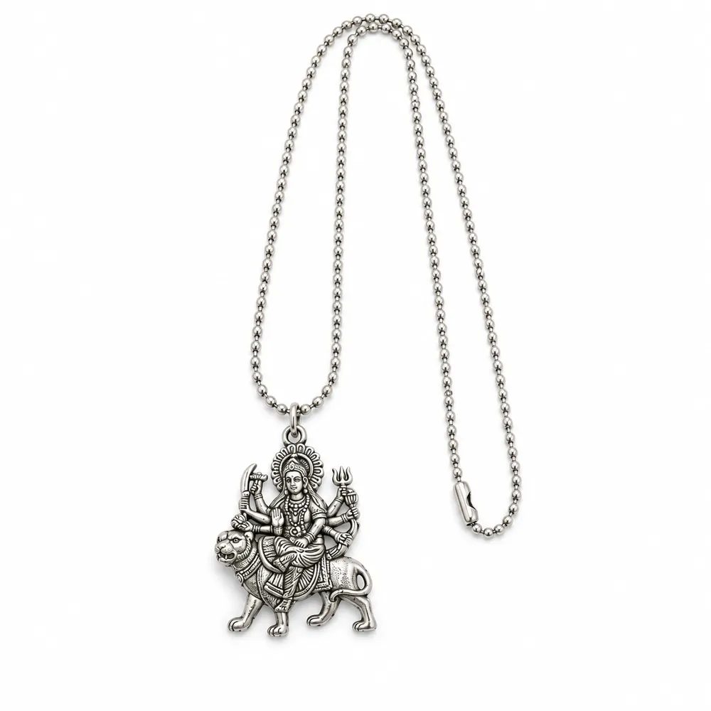 German Silver Maa Durga Chain Pendant with Ball Chain for Women & Men thumbnail 5