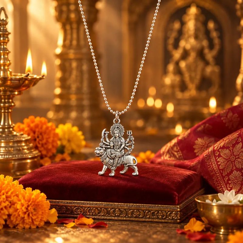 German Silver Maa Durga Chain Pendant with Ball Chain for Women & Men - image 1 of 5