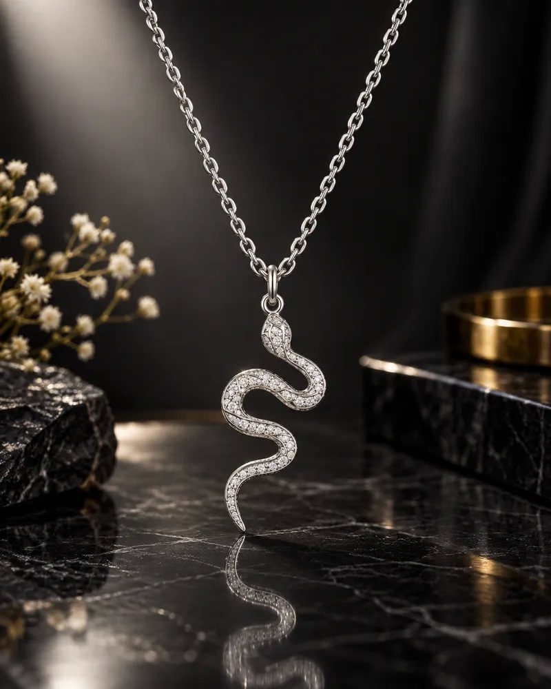 Silver Plated Textured Snake Pendant Chain Necklace for Men & Women thumbnail 2