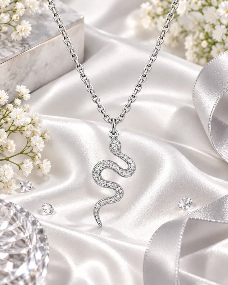 Silver Plated Textured Snake Pendant Chain Necklace for Men & Women thumbnail 3