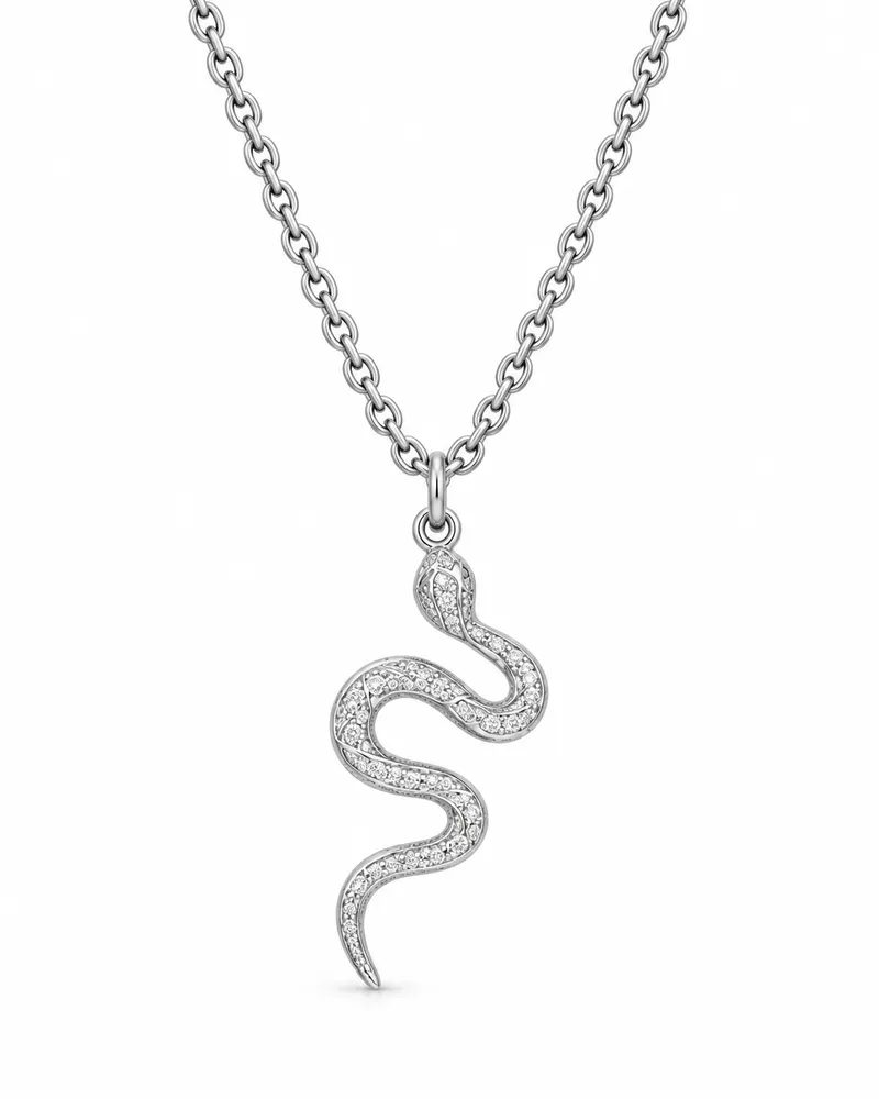 Silver Plated Textured Snake Pendant Chain Necklace for Men & Women