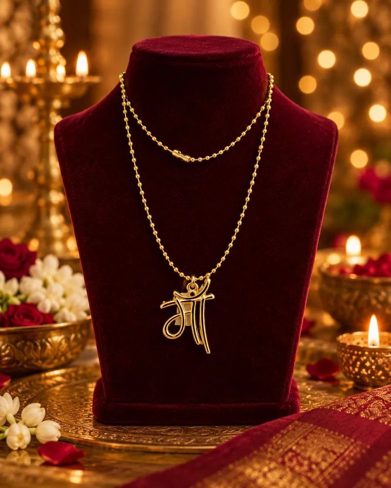 Gold Plated Hindi Typography Maa Pendant Chain Necklace with Gift Box Packing for Women thumbnail 2