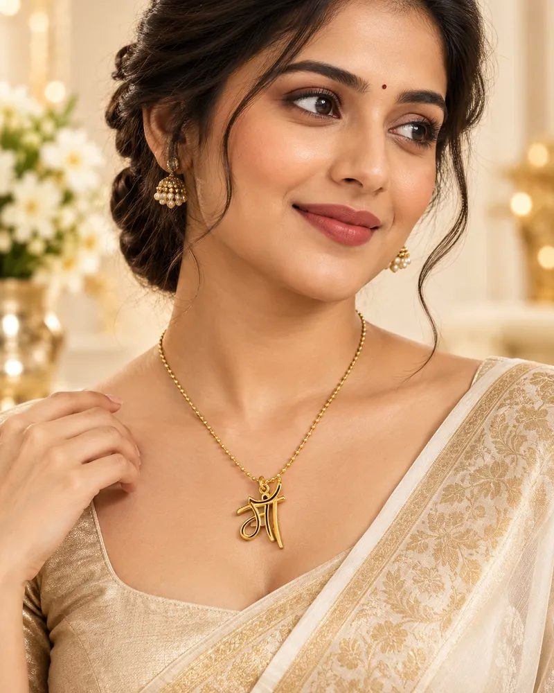 Gold Plated Hindi Typography Maa Pendant Chain Necklace with Gift Box Packing for Women thumbnail 4