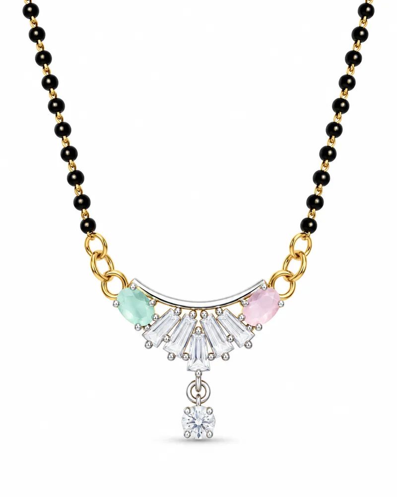 Silver Plated Multi Color American Diamond Mangalsutra with Gift Box Packing for Women