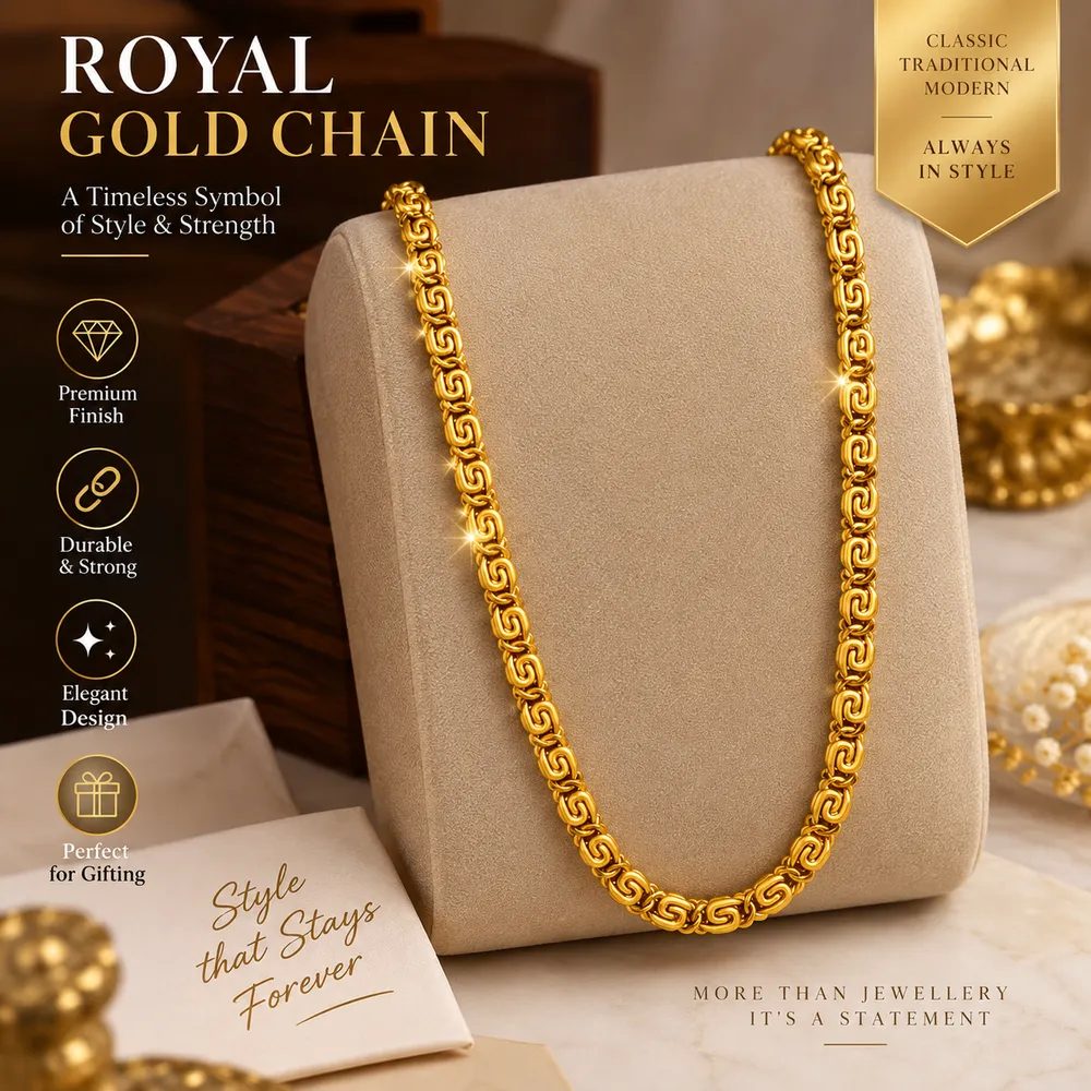 Gold Plated Ornate Interlocking Link Neck Chain for Men & Women with Gift Box Packing thumbnail 4