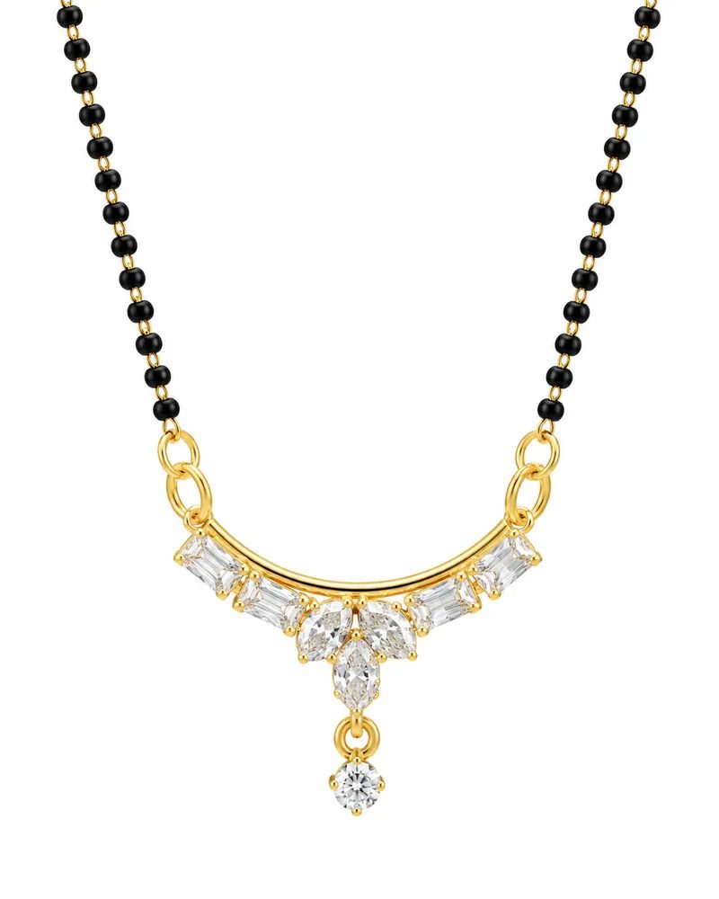 Gold Plated Elegant White American Diamond Mangalsutra with Gift Box Packing for Women