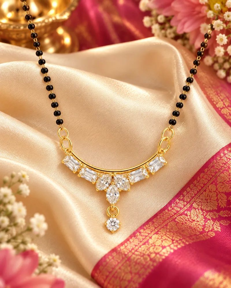 Gold Plated Elegant White American Diamond Mangalsutra with Gift Box Packing for Women thumbnail 2