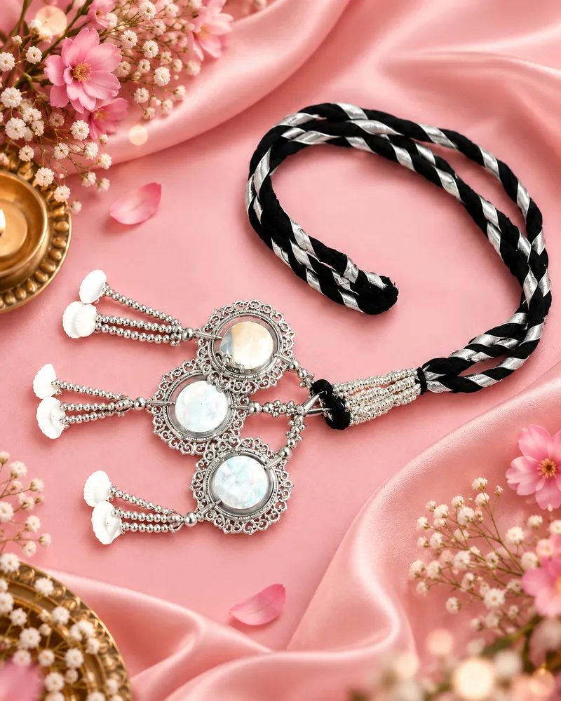 Traditional Punjabi Hair Paranda with Silver Gota and Oxidized Mirror Tassels for Women