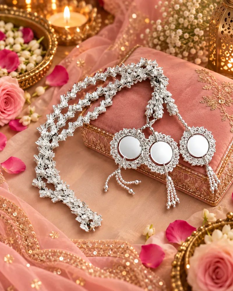 Traditional Punjabi Hair Paranda with Silver Gota and Oxidized Mirror Tassels for Women