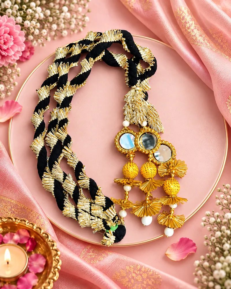 Traditional Punjabi Hair Parandi with Mirror and Gota Patti Latkan Braid Extension for Women thumbnail 3