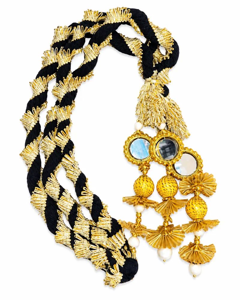 Traditional Punjabi Hair Parandi with Mirror and Gota Patti Latkan Braid Extension for Women thumbnail 5