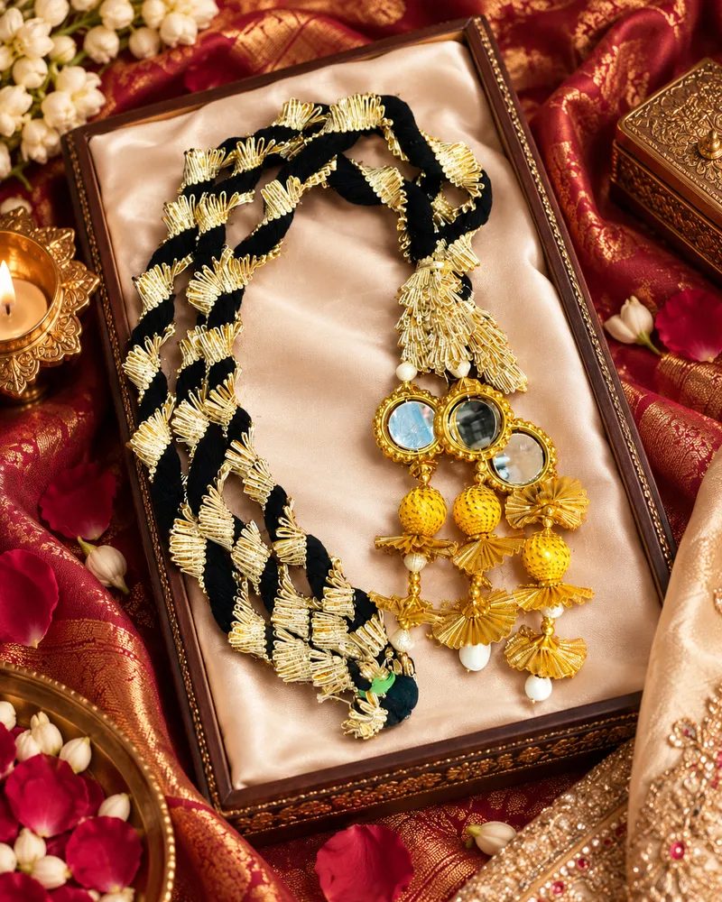 Traditional Punjabi Hair Parandi with Mirror and Gota Patti Latkan Braid Extension for Women thumbnail 2