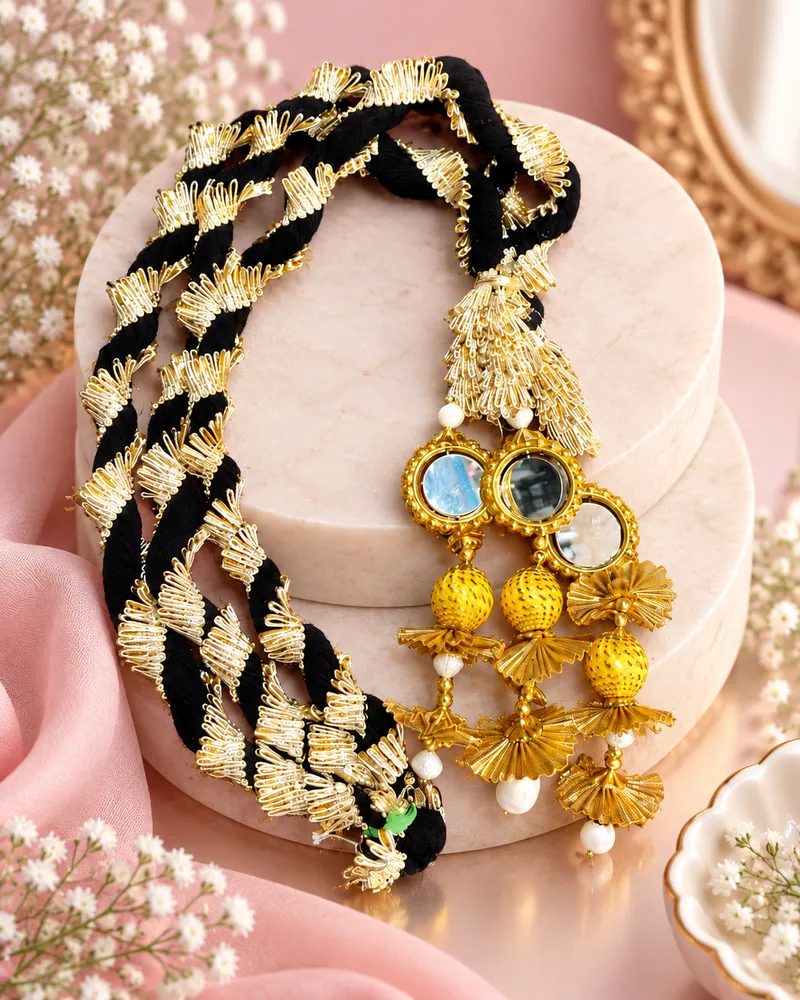 Traditional Punjabi Hair Parandi with Mirror and Gota Patti Latkan Braid Extension for Women thumbnail 4