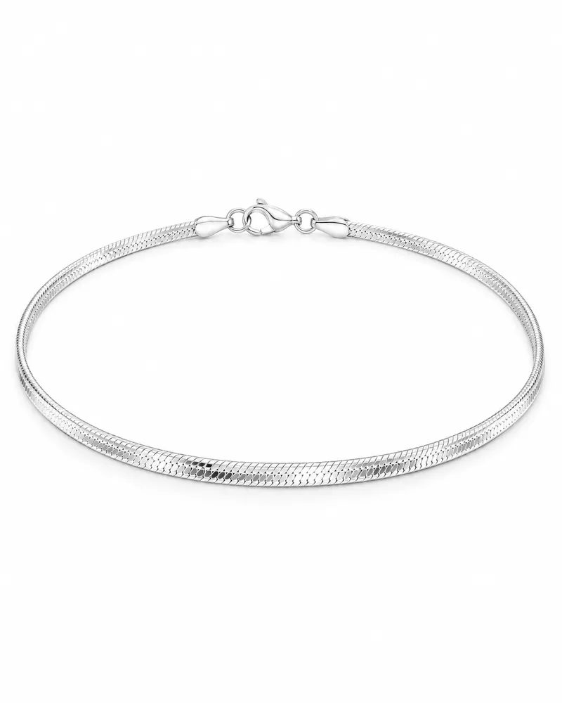 Silver Plated Minimalist Flat Snake Chain Anklet for Women