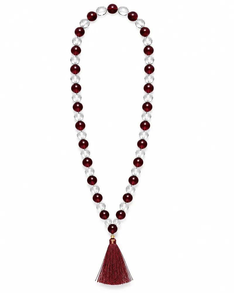 Maroon and Clear Crystal Beaded Japa Mala Necklace with Tassel & Gift Box Packing for Men and Women - image 1 of 4