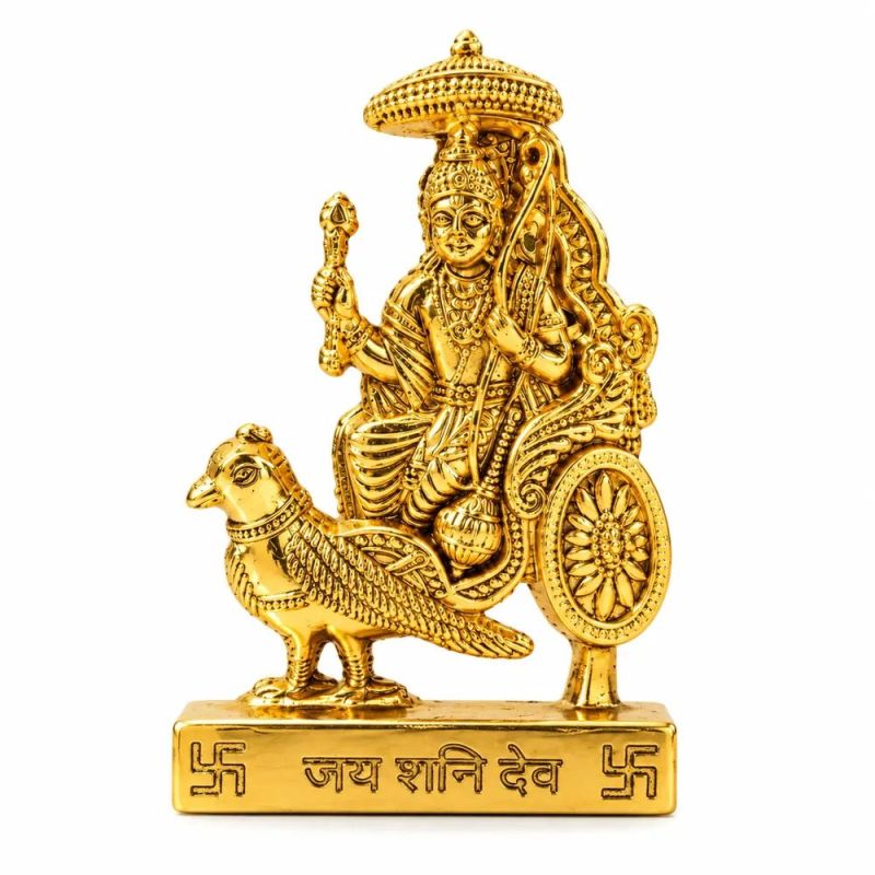Gold-Tone Metal Lord Shani Dev Chariot Idol with Stand – 5cm Small Size for Home Temple, Office Desk & Car Dashboard - image 1 of 7