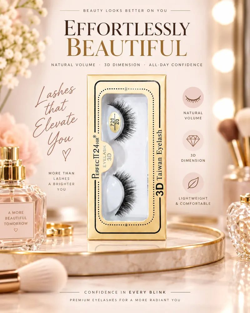 3D Taiwan False Eyelashes Set – Multi-Layered Synthetic Lashes, 1 Pair, Model 720-20 thumbnail 2