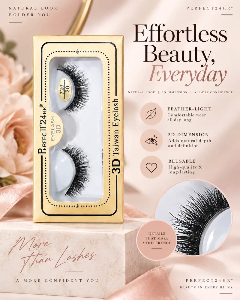 3D Taiwan False Eyelashes Set – Multi-Layered Synthetic Lashes, 1 Pair, Model 720-20 thumbnail 3
